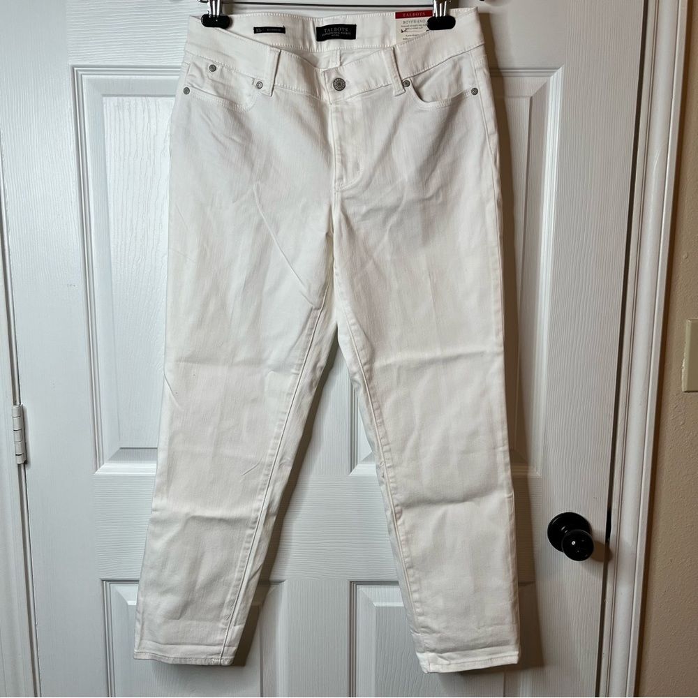 New Talbots Flawless Five-Pocket Boyfriend Denim Jeans Off-white Color Size 10P - Picture 2 of 8
